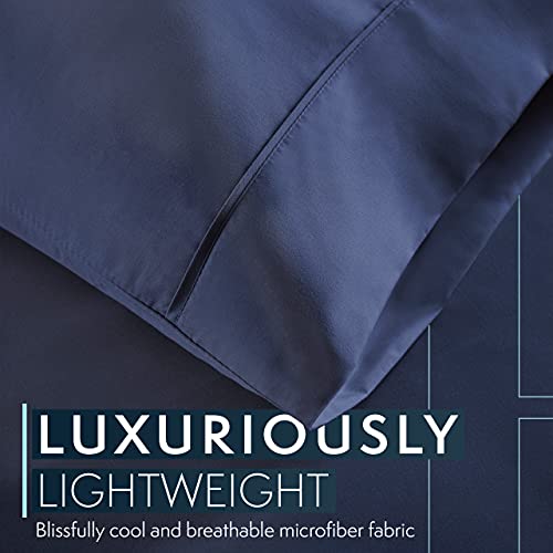 HC COLLECTION Twin Sheet Set w/ 1 Pillowcase, Hotel Luxury Platinum 1800 Series Brushed Microfiber Bed Sheets, Ultra Soft Lightweight Breathable Cooling 3 Pcs Bedding, All Season Easy Care, Navy - Image 3