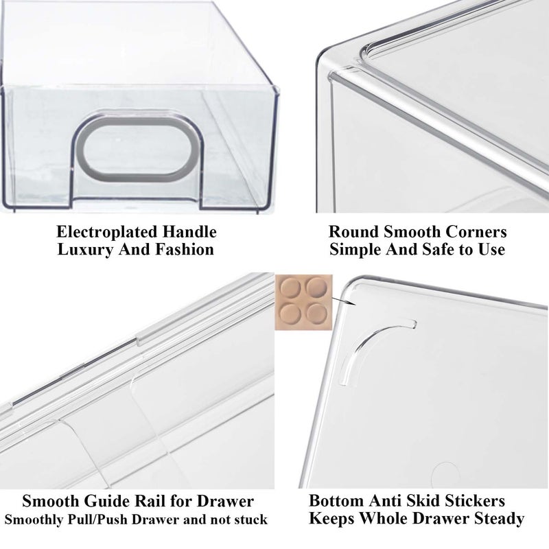 UNIKON 6 PCS Refrigerator Organizers And Storage Stackable Storage Drawers, Large Heavy Duty Fridge Organizer Bins Pull Out Refrigerator Organizer Bins, White Handle, 3 Drawers And 3 Small Cubes - Image 5