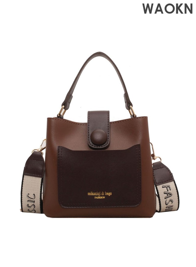 دبليو أيه أو كي أن حقيبة دلو نسائية، حقيبة يد كتف بتصميم دلو من جلد البولي يوريثان مع مقبض علوي وإغلاق بسحاب، حقيبة كتف صغيرة وعصرية مع جيب داخلي بسحاب وحواف وخياطة متقنة، مثالية للاستخدام في المكتب أو المواعدة أو المناسبات اليومية الأخرى، مناسبة للجنسين. - Image 1