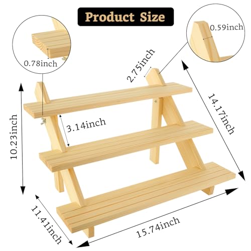 Acrux7 2 Pack 3 Tier Wooden Display Stand Wooden Earring Display Wood Cupcake Stands Detachable Wood Tiered Jewelry Card Display Stand with Groove for Jewelry Cupcake Vendors Retail Party Home - Image 3