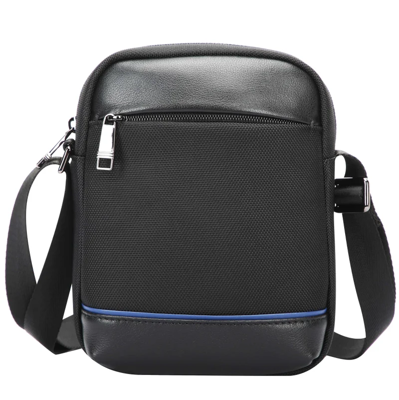 بوباي Unisex Premium Side Sling Bag Water Resistant Synthetic Leather Crossbody Bag for Travel Office Business, BO-SL921, Black
