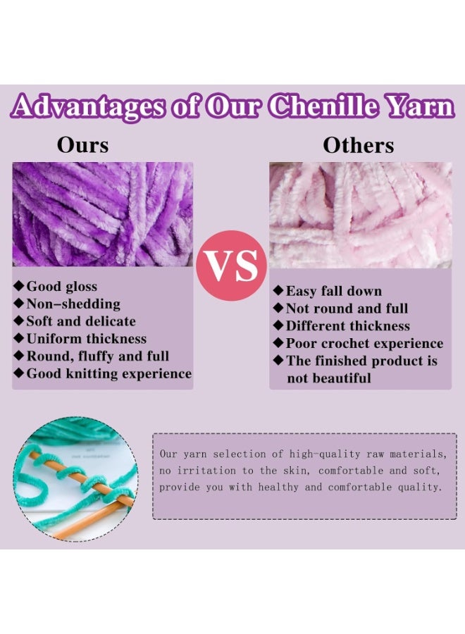 SUNSAR 2 PCS 200g Soft Chenille Velvet Yarn for Crocheting and Knitting, Warm Yarn for Blanket, Hat, Scarf, Gloves, Slippers, Doll(Purple+Green) - Image 3