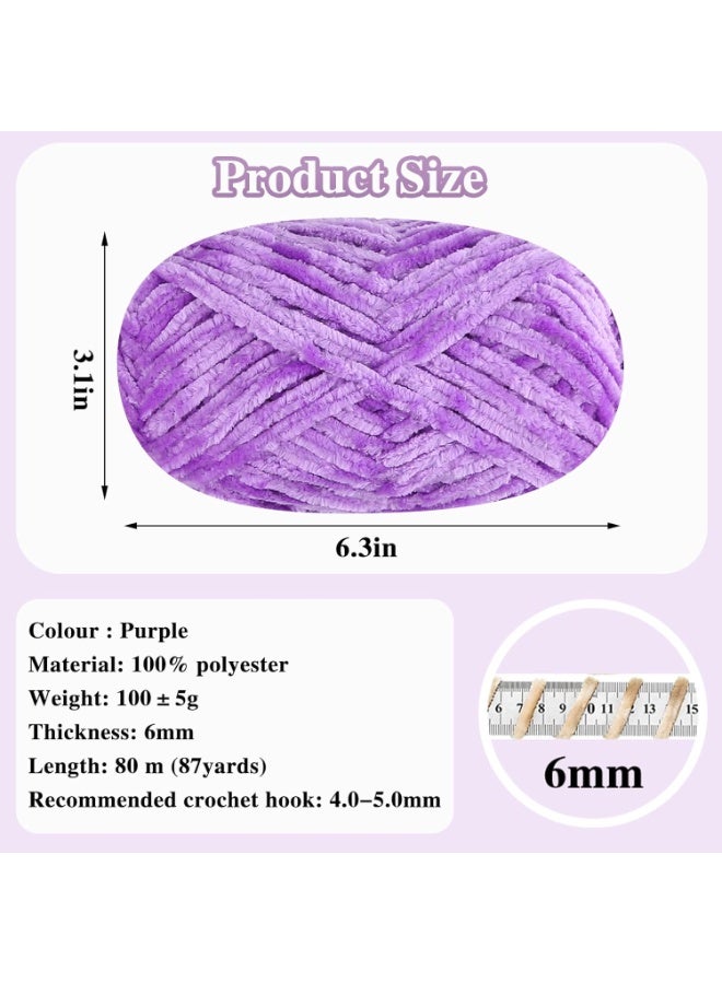 SUNSAR 2 PCS 200g Soft Chenille Velvet Yarn for Crocheting and Knitting, Warm Yarn for Blanket, Hat, Scarf, Gloves, Slippers, Doll(Purple+Green) - Image 2