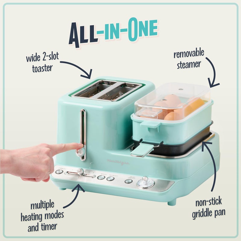Nostalgia Classic Retro 3-in-1 Breakfast Station - Includes Egg and Veggie Steamer, Non-Stick Griddle, and Wide 2-Slot Toaster - Versatile Breakfast Maker Cooking Station with Toasting Control - Image 4