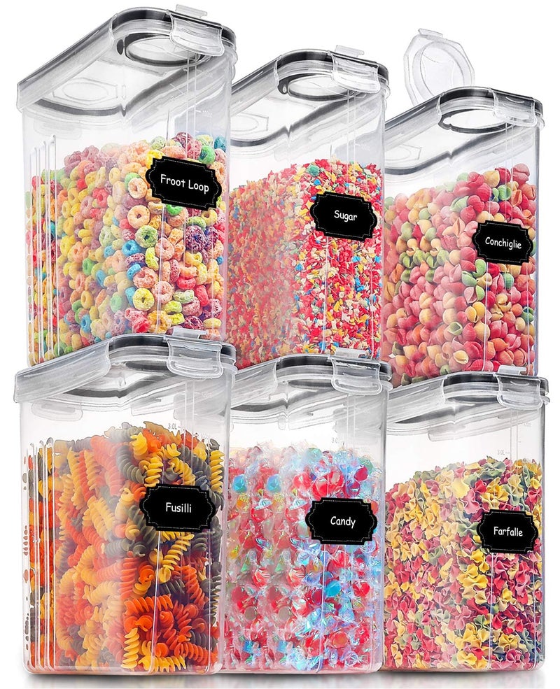 PRAKI Large Dry Food Storage Containers with Lids, 6PCS Airtight Cereal Containers Storage Set, Leak-proof Canister Set for Kitchen Pantry Organization with 20 Labels & Marker (4L Black) - Image 1