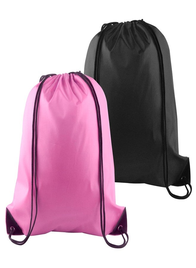 PLULON 2Pcs Drawstring Bags Bulk Drawstring Backpack Pink Black String Backpack Cinch Sack Sport Gym Backpack Bags for Yoga Traveling Outdoor Sports - Image 1