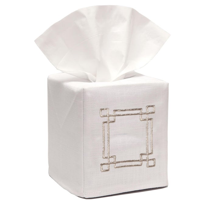 SQUARE TISSUE BOX COVER LINENCOTTON FABRIC TISSUE HOLDER DECORATIVE CLOTH TISSUE CUBE COVER SCROLLS DESIGN GREEK KEY BEIGE