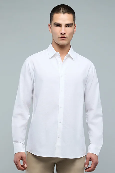 أر أند بي Solid Shirt with Classic Collar and Long Sleeves