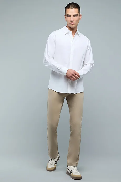 أر أند بي Solid Shirt with Classic Collar and Long Sleeves