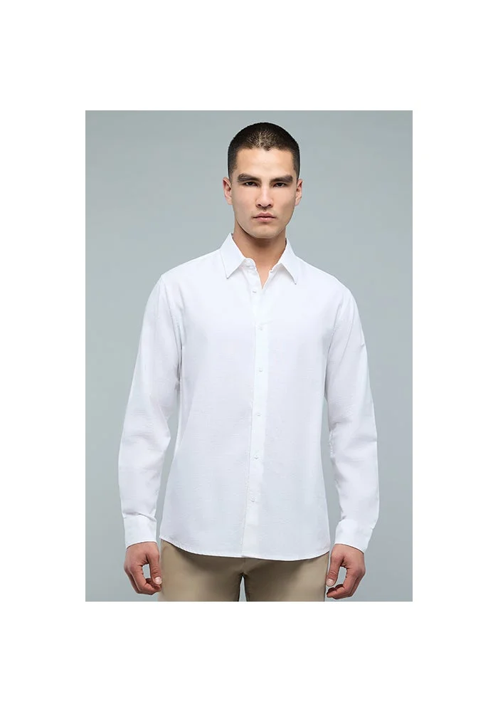 أر أند بي Solid Shirt with Classic Collar and Long Sleeves