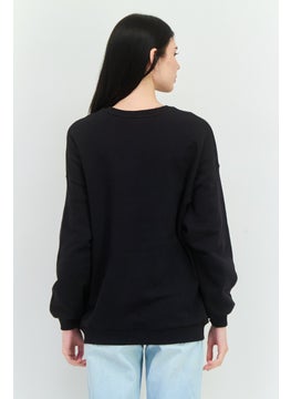 Bershka Women Crew Neck Long Sleeves Netflix The Watcher Sweatshirt, Black Combo  - Image 3