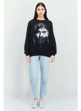 Bershka Women Crew Neck Long Sleeves Netflix The Watcher Sweatshirt, Black Combo  - Image 4