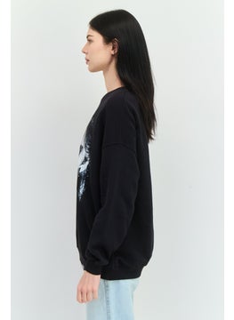 Bershka Women Crew Neck Long Sleeves Netflix The Watcher Sweatshirt, Black Combo  - Image 2