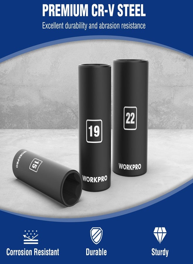 WORKPRO 14-Piece 1/2＂ Drive Deep Impact Socket Set, 6-Point Impact Deep Socket Set with Heavy Duty Storage Case for Automotive and Mechanical Repairs, 10mm-27mm, Cr-V Steel, Metric - Image 5