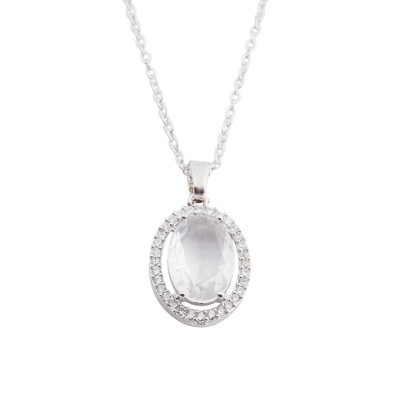STYOLLO Pendant Necklace Silver For Women & Girls with Oval Crystal & American Diamonds | Traditional Women's Jewellery | Stylish Girls' Chains & Necklaces, Birthday, Gift- Set of 1 - Image 1