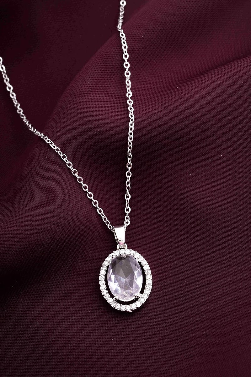STYOLLO Pendant Necklace Silver For Women & Girls with Oval Crystal & American Diamonds | Traditional Women's Jewellery | Stylish Girls' Chains & Necklaces, Birthday, Gift- Set of 1 - Image 2