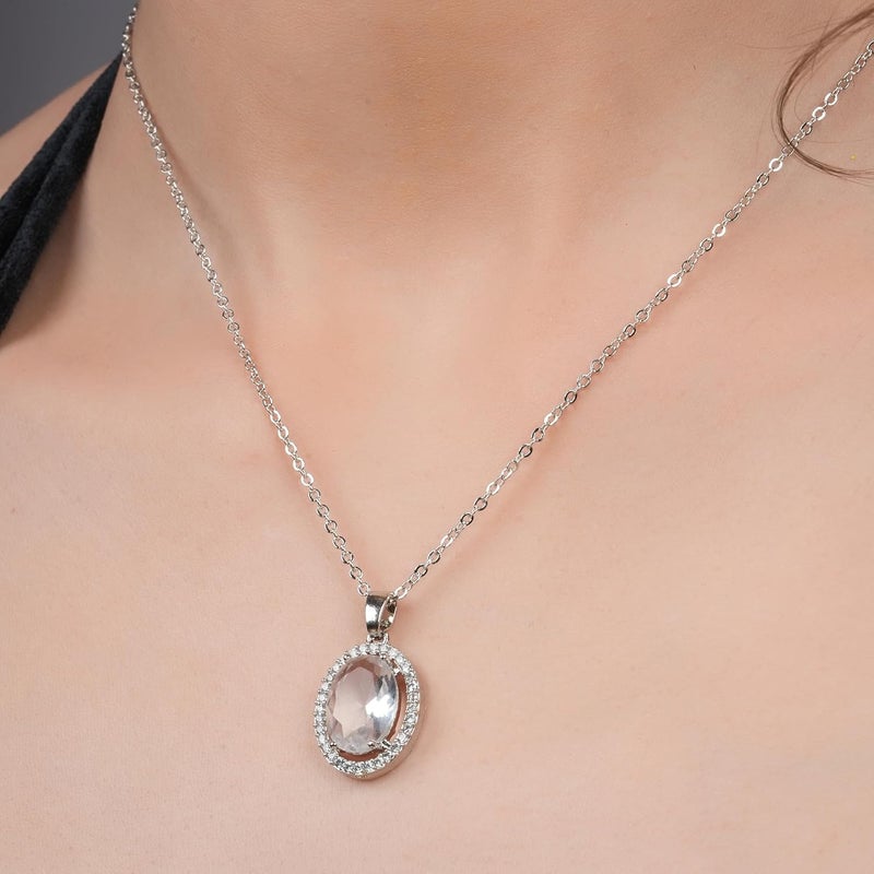STYOLLO Pendant Necklace Silver For Women & Girls with Oval Crystal & American Diamonds | Traditional Women's Jewellery | Stylish Girls' Chains & Necklaces, Birthday, Gift- Set of 1 - Image 5