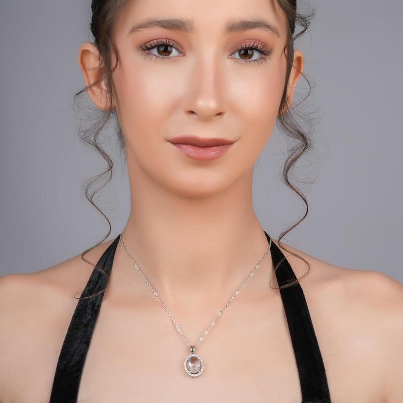 STYOLLO Pendant Necklace Silver For Women & Girls with Oval Crystal & American Diamonds | Traditional Women's Jewellery | Stylish Girls' Chains & Necklaces, Birthday, Gift- Set of 1 - Image 4
