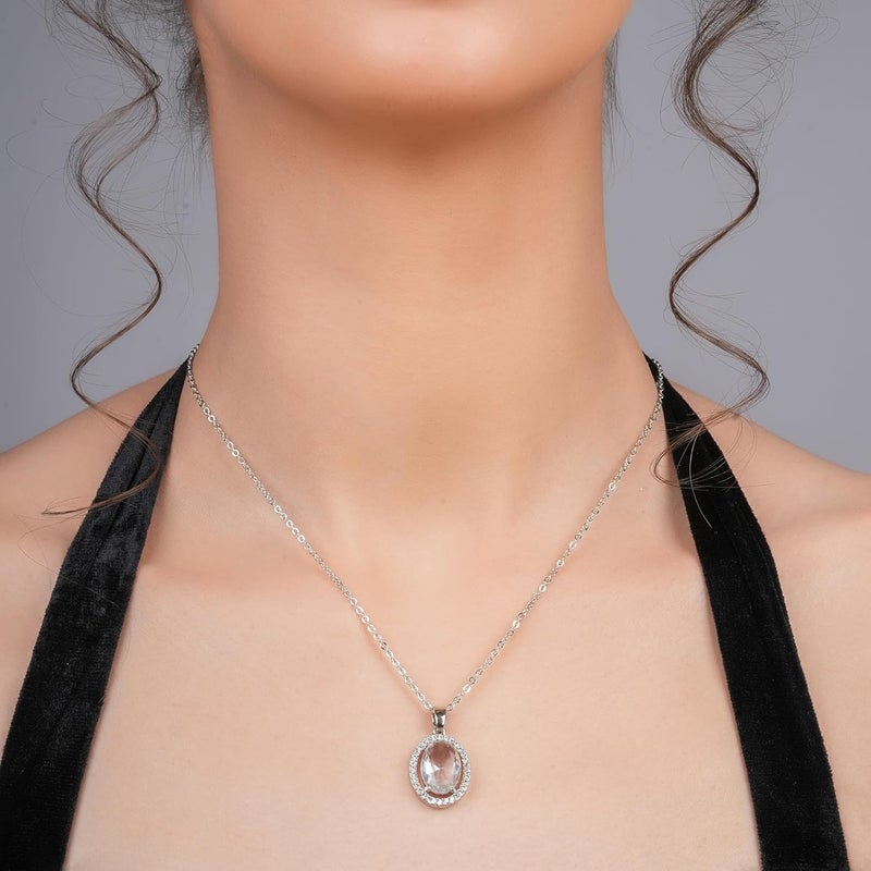 STYOLLO Pendant Necklace Silver For Women & Girls with Oval Crystal & American Diamonds | Traditional Women's Jewellery | Stylish Girls' Chains & Necklaces, Birthday, Gift- Set of 1 - Image 3