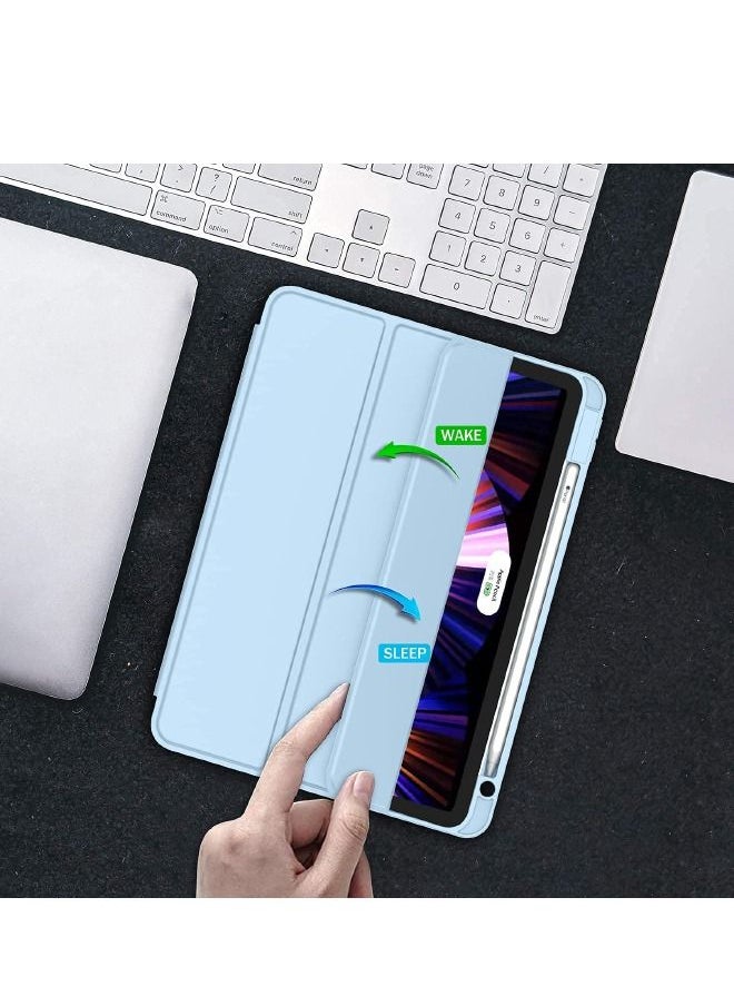 iPad Pro 11 Inch Case 2022(4th Gen)/2021(3rd Gen)/2020(2nd Gen) with Pencil Holder,Smart iPad Case, Support Touch ID and Auto Wake/Sleep, with Auto 2nd Gen Pencil Charging (Sky Blue)