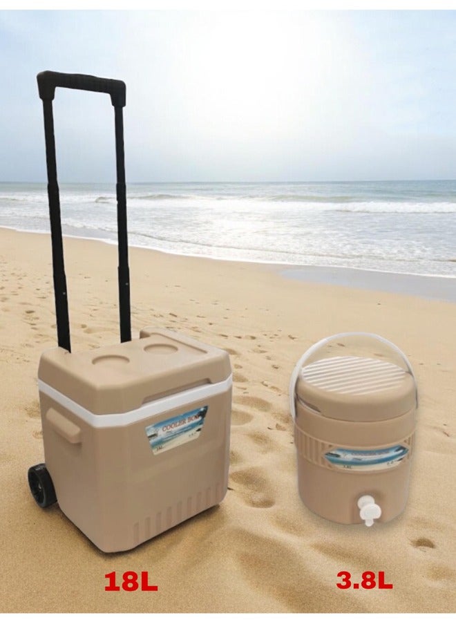 Set of 2 Pieces Travel Ice box 18L + Water Cooler 3.8Lieces Travel Icebox 18L + Water Cooler 3.8L
