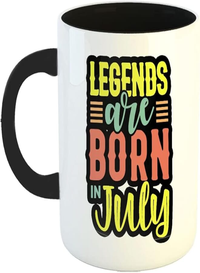 Happu - Printed Ceramic Coffee Mug, July Birthday Wishes, Legends are Born in July, Birthday Gift for Brother/Sister/Wife/Husband, Birthday Gift for Mother/Father/Boss/Friend, 325 ML(11Oz), 3779-BK