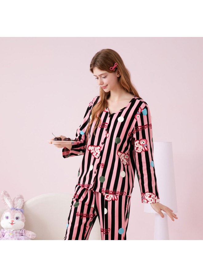 Fenton طقم ملابس نوم مخطط بأكمام طويلة للنساء من باودر باني، بيجاما منزلية لطيفة - Image 4