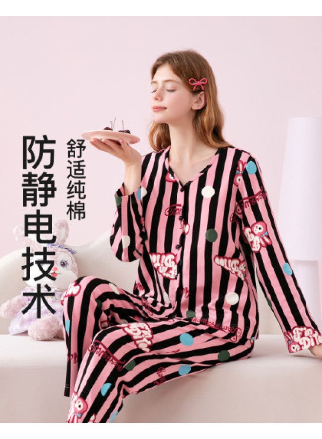 Fenton طقم ملابس نوم مخطط بأكمام طويلة للنساء من باودر باني، بيجاما منزلية لطيفة - Image 1