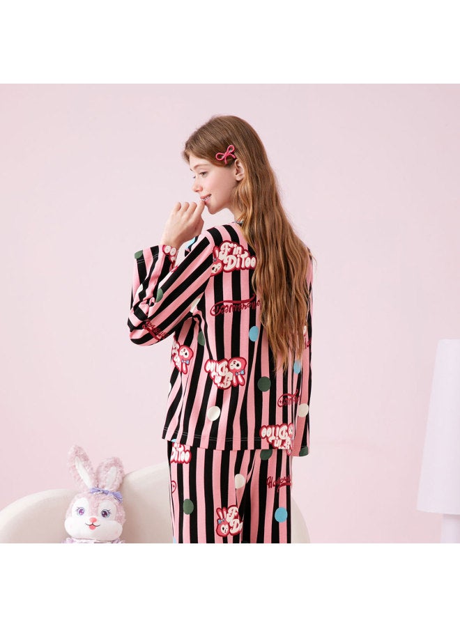 Fenton طقم ملابس نوم مخطط بأكمام طويلة للنساء من باودر باني، بيجاما منزلية لطيفة - Image 3