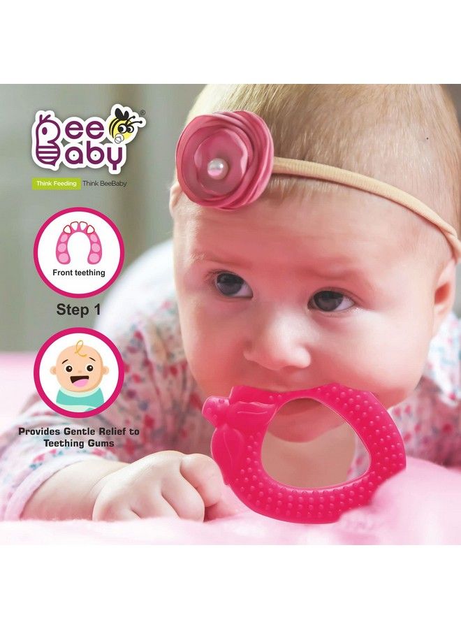 Beebaby Strawberry Fruit Shape Soft Silicone Teether For 3 6 Months With Carrying Case Bpa Free Teething Toy For Babies With Textured Surface For Soothing Gums. 100% Food Grade (Strawberry Pink) - Image 4