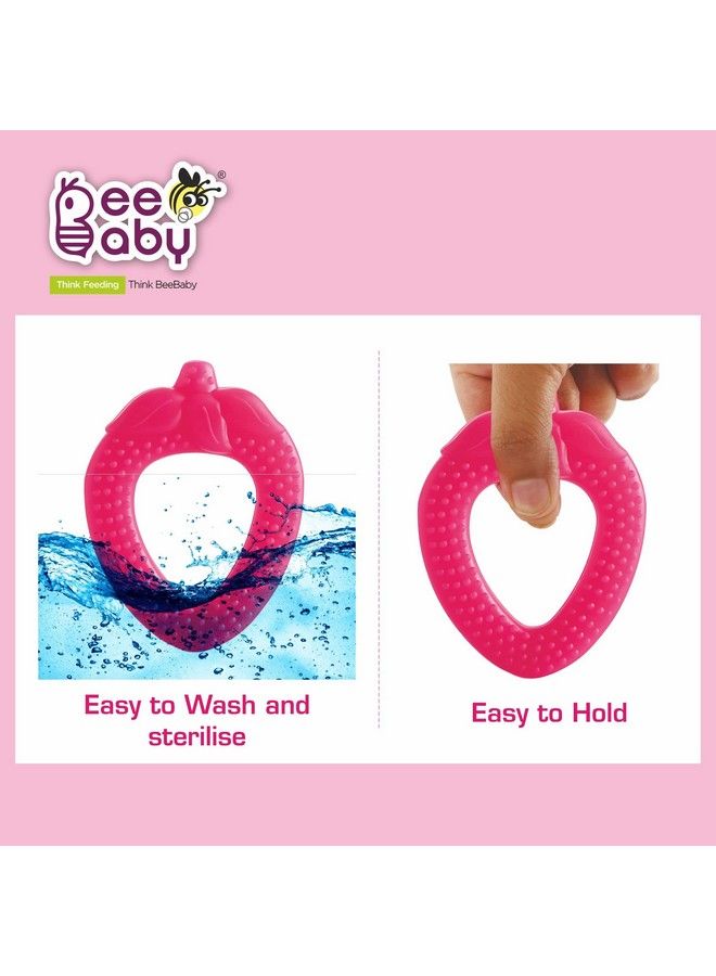 Beebaby Strawberry Fruit Shape Soft Silicone Teether For 3 6 Months With Carrying Case Bpa Free Teething Toy For Babies With Textured Surface For Soothing Gums. 100% Food Grade (Strawberry Pink) - Image 5