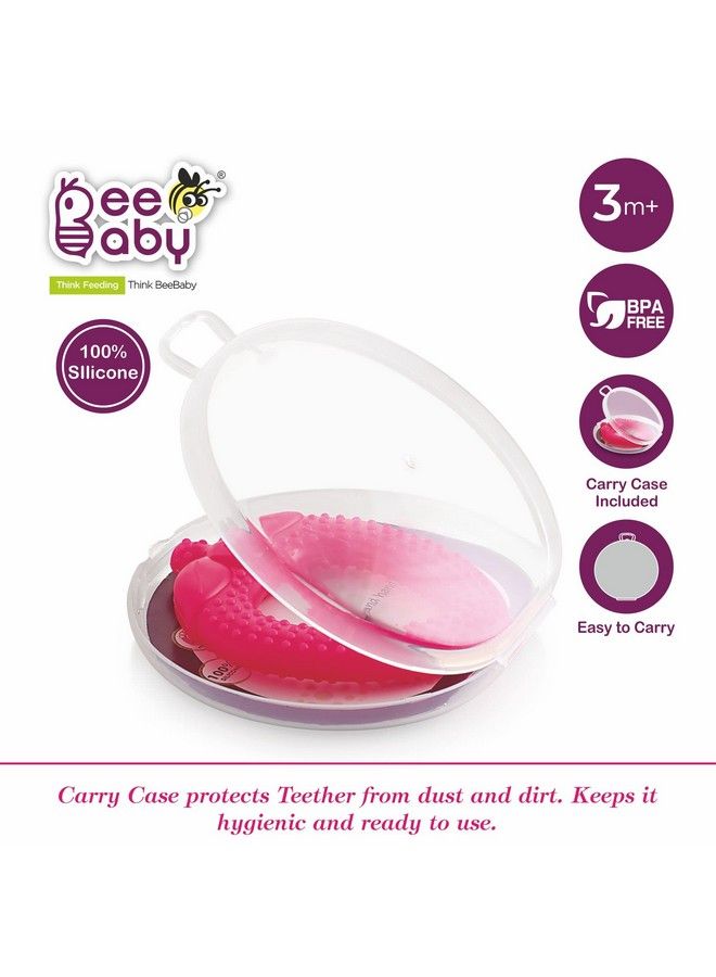 Beebaby Strawberry Fruit Shape Soft Silicone Teether For 3 6 Months With Carrying Case Bpa Free Teething Toy For Babies With Textured Surface For Soothing Gums. 100% Food Grade (Strawberry Pink) - Image 3