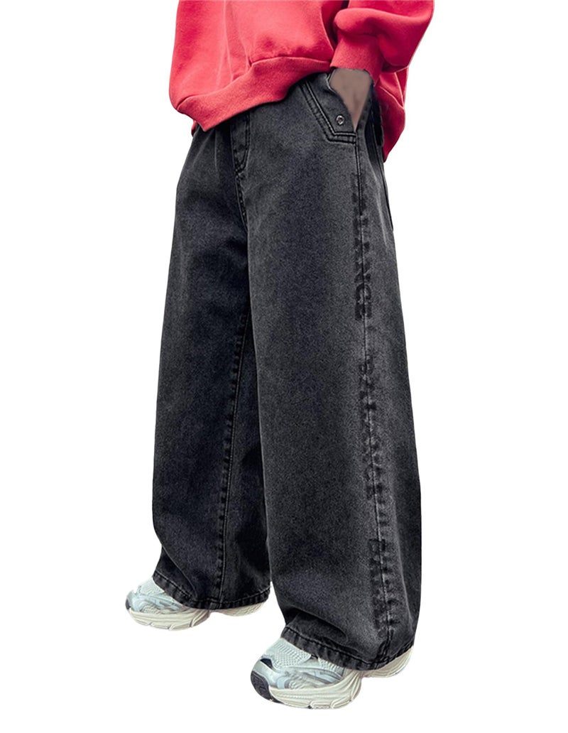 SANGTREE Boys Baggy Jeans Wide Leg Elastic Waist Casual Denim Pants for Boys,4-14years, Black, 13-14 Years - Image 1
