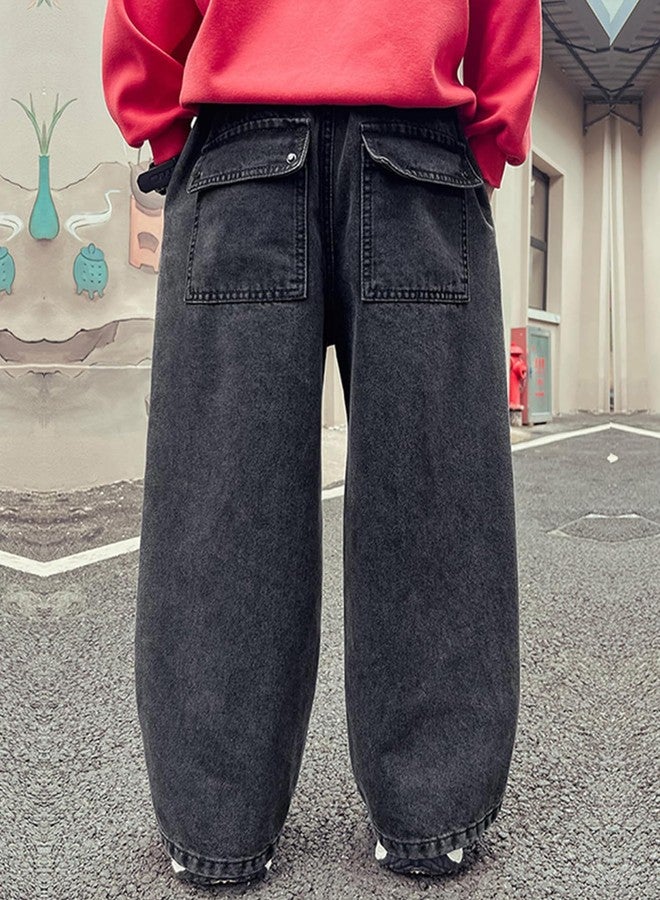 SANGTREE Boys Baggy Jeans Wide Leg Elastic Waist Casual Denim Pants for Boys,4-14years, Black, 13-14 Years - Image 3