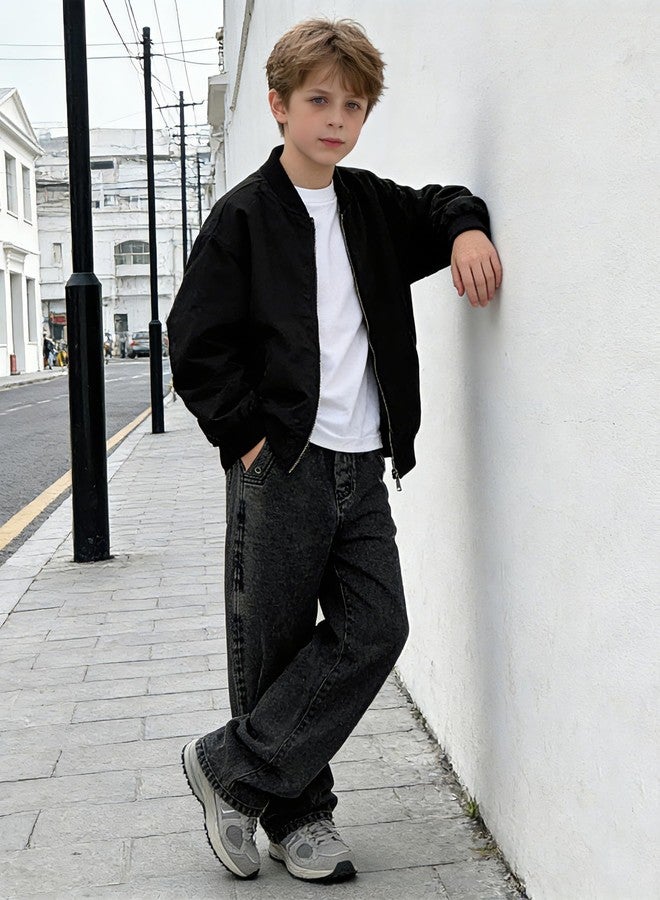 SANGTREE Boys Baggy Jeans Wide Leg Elastic Waist Casual Denim Pants for Boys,4-14years, Black, 13-14 Years - Image 5