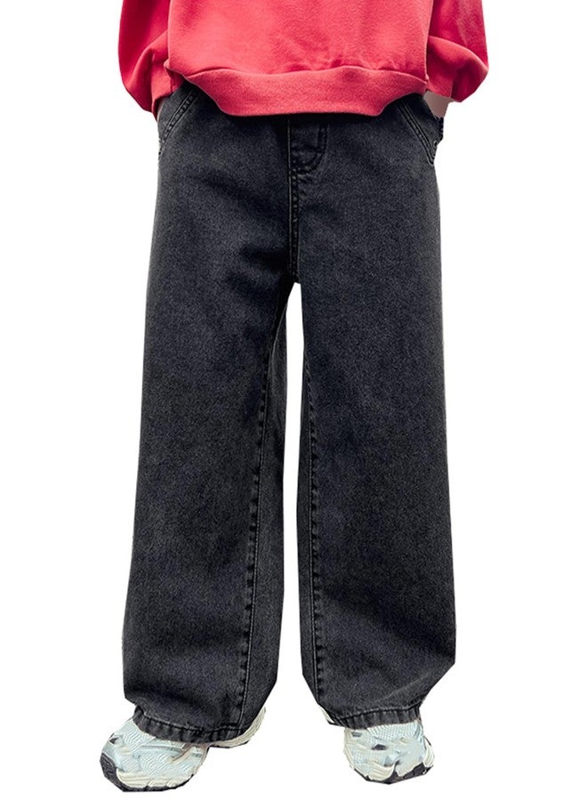 SANGTREE Boys Baggy Jeans Wide Leg Elastic Waist Casual Denim Pants for Boys,4-14years, Black, 13-14 Years - Image 2