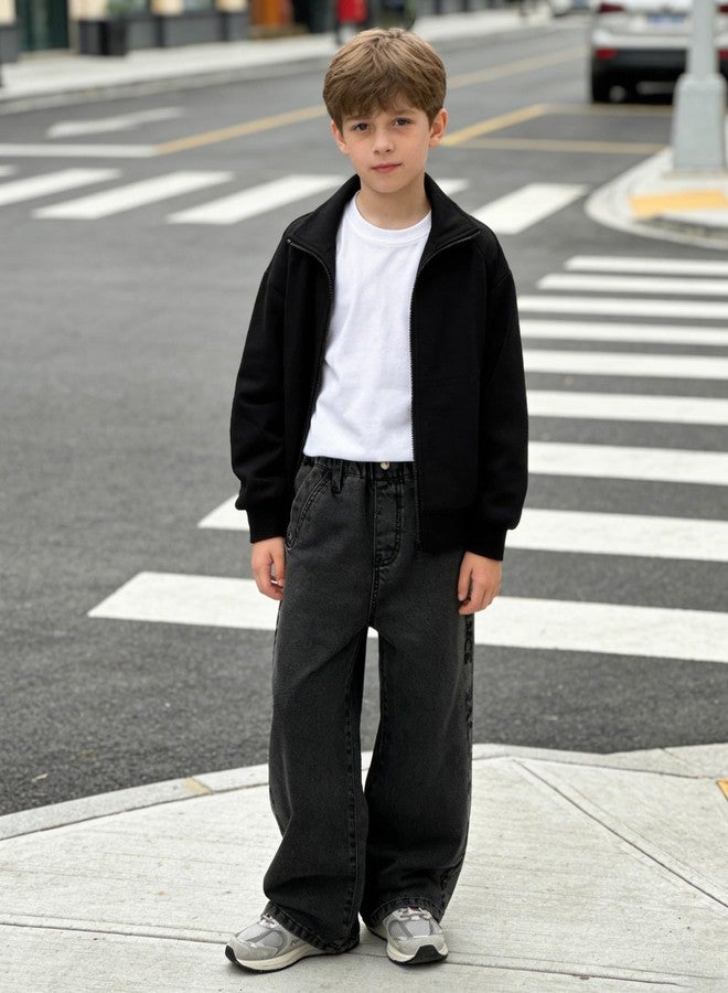 SANGTREE Boys Baggy Jeans Wide Leg Elastic Waist Casual Denim Pants for Boys,4-14years, Black, 13-14 Years - Image 4