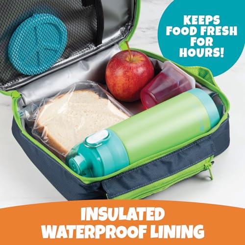 Bentology Insulated Lunch Box w Snack Pocket & Water Bottle Holder-Girls or Kids School Lunchbox Tote Keeps Food Hotter or Colder Longer-Reusable Bag Fits Most Bento Boxes Ice Packs Nesting Container-Blue Green - Image 2