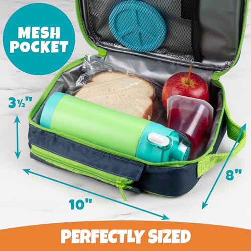 Bentology Insulated Lunch Box w Snack Pocket & Water Bottle Holder-Girls or Kids School Lunchbox Tote Keeps Food Hotter or Colder Longer-Reusable Bag Fits Most Bento Boxes Ice Packs Nesting Container-Blue Green - Image 4