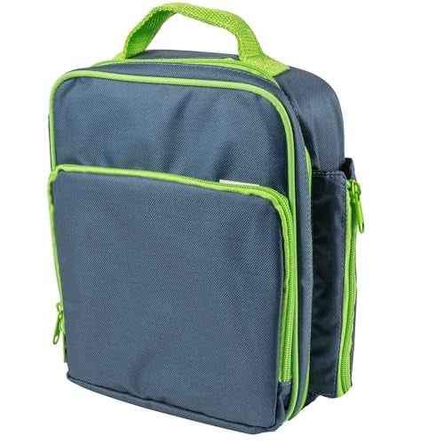 Bentology Insulated Lunch Box w Snack Pocket & Water Bottle Holder-Girls or Kids School Lunchbox Tote Keeps Food Hotter or Colder Longer-Reusable Bag Fits Most Bento Boxes Ice Packs Nesting Container-Blue Green - Image 1