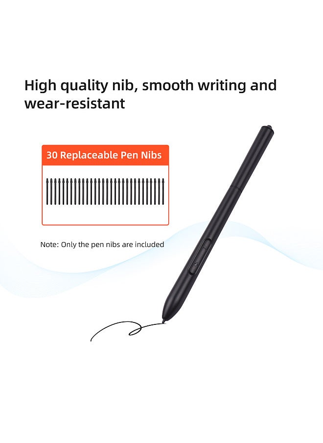 30PCS Stylus Pen Nibs and Pen Clip for T505 Professional Graphics Drawing Tablet Stylus Pen Black