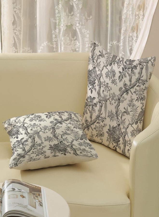 GOLIANDA Black Floral Bird Pillow Covers 18x18 Set of 2 Chinoiserie Throw Pillows Black Vintage Flowers Bird Decorative Pillow Cases Outdoor Chinoiserie Decor Farmhouse Cushion Case for Couch Sofa - Image 4