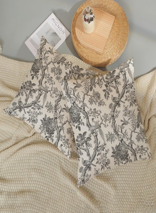 GOLIANDA Black Floral Bird Pillow Covers 18x18 Set of 2 Chinoiserie Throw Pillows Black Vintage Flowers Bird Decorative Pillow Cases Outdoor Chinoiserie Decor Farmhouse Cushion Case for Couch Sofa - Image 5