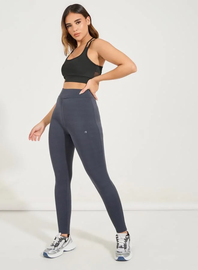 Styli Active grey Broad Waistband Basic Leggings for Women | Best Price UAE