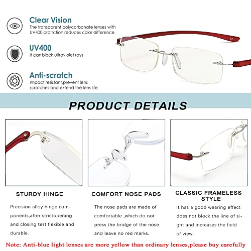 HIYANJN Rimless Reading Glasses For Women Tr90 Blue Light Blocking Eyeglasses Lightweight Frameless Computer Readers(3-Pack,2.5) - Image 5