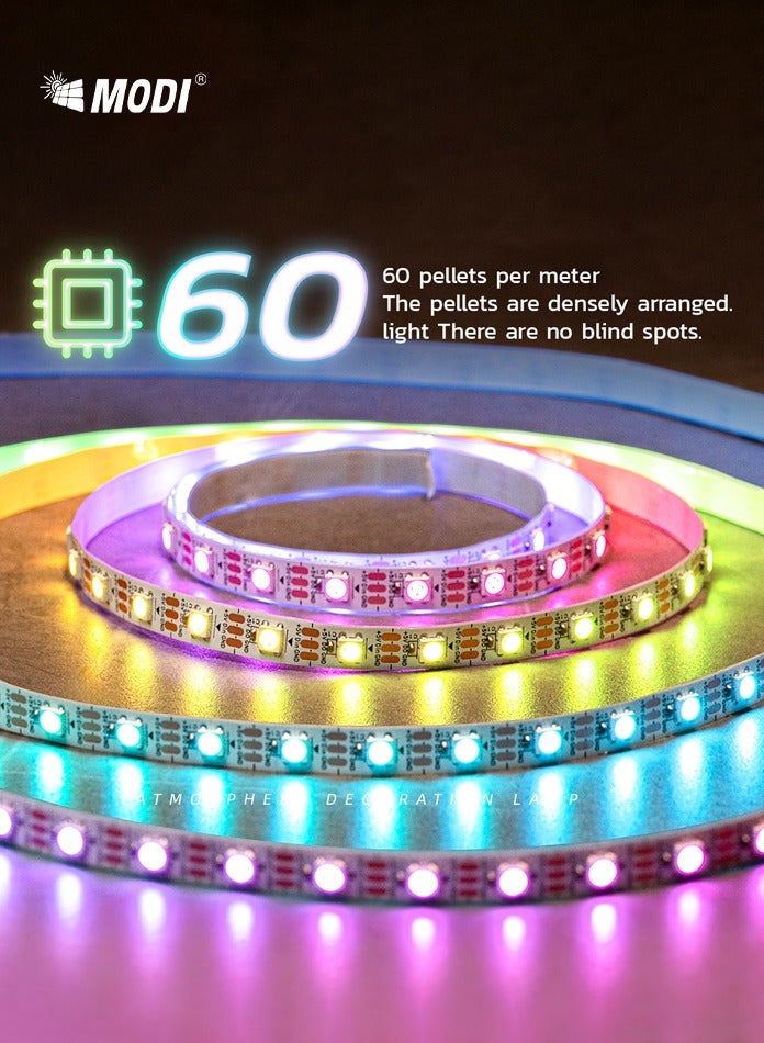 MODI 3Meter RGBIC Multi Color LED Strip Light, USB Connectivity, Remote Control, 20+ Lighting Modes, Music Sync Modes, Timer Settings, For Gaming Setup, Entertainment, PC, TV, Room Decor - Image 1