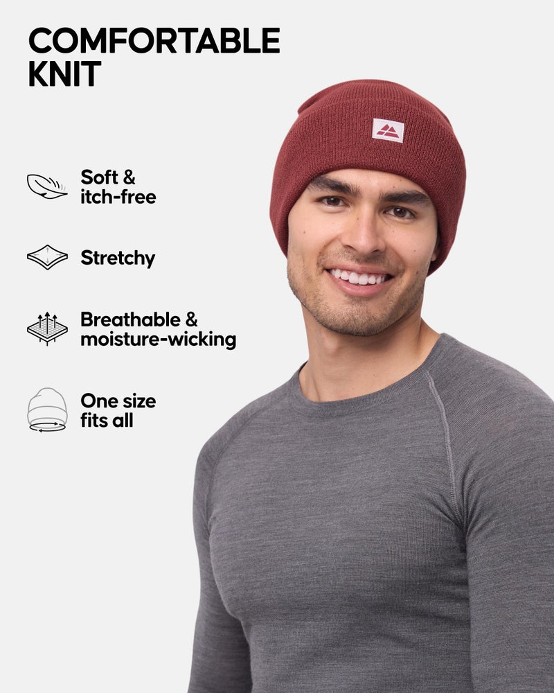 DANISH ENDURANCE Sustainable Classic Beanie for Men & Women, Plain Kitted Hat, Red, One Size - Image 2