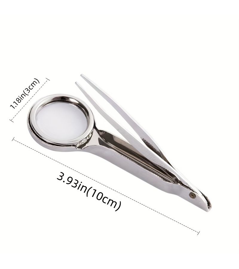 Silvery Stainless Steel Magnifying Glass Tweezers Portable Multifunctional Testing Tool - Image 3