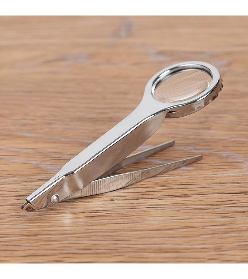 Silvery Stainless Steel Magnifying Glass Tweezers Portable Multifunctional Testing Tool - Image 1