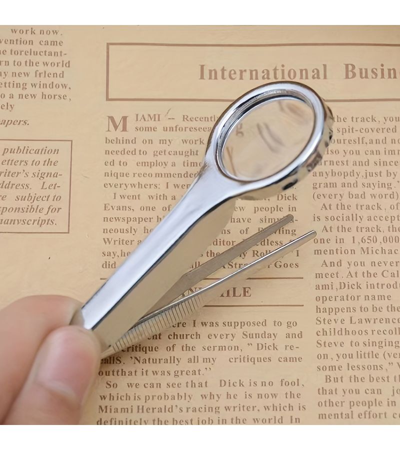 Silvery Stainless Steel Magnifying Glass Tweezers Portable Multifunctional Testing Tool - Image 4